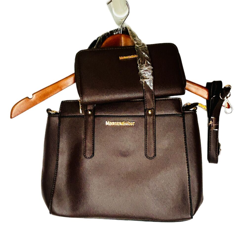 💐 Montana West NEW Crossbody Double Handle Bag Wallet Solid Brown Vegan Leather - Picture 5 of 11